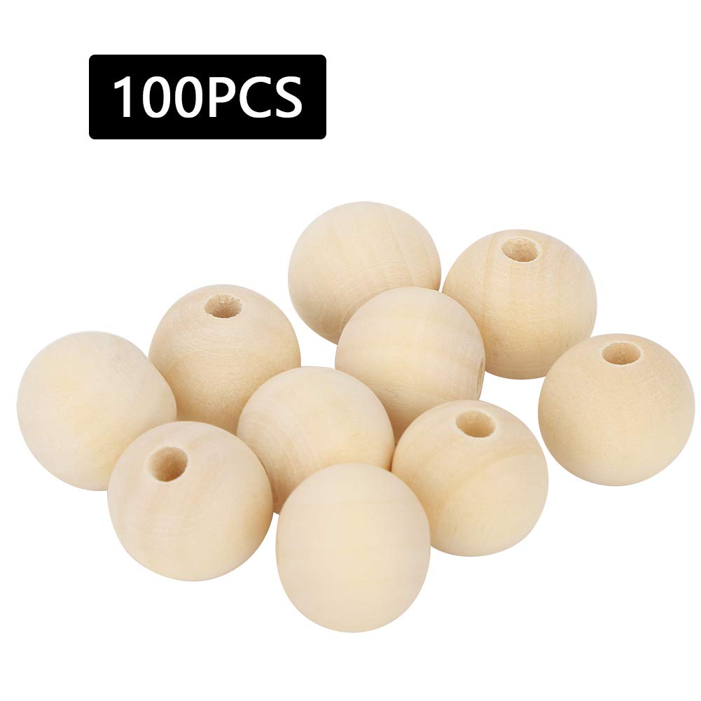 100 Perline Di Legno Naturale 20mm Fai Da Te – Perfette Per Gioielli, Bracciali E Collane – Kit Hobby Creativo
