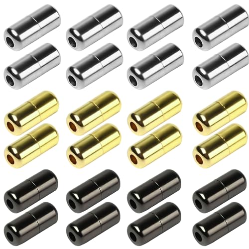 24 unidades de cápsulas para cordones, accesorios de fijación de cordones, hebillas de metal, hebillas de cordones Lazy (dorado, plateado, color negro de pistola), Oro Plata Negro Pistola Color, talla