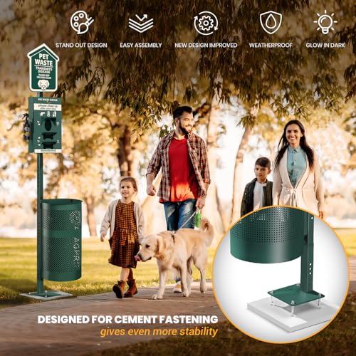 Image of ALAGPRO Pet Waste Station Outdoor Dog Waste Station with Hand Sanitizer Bottle, Commercial Dog Poop Station with Free 400 Roll, 200 Pull Waste Bags & 50 Can Liners for Backyard, Park & HOA's