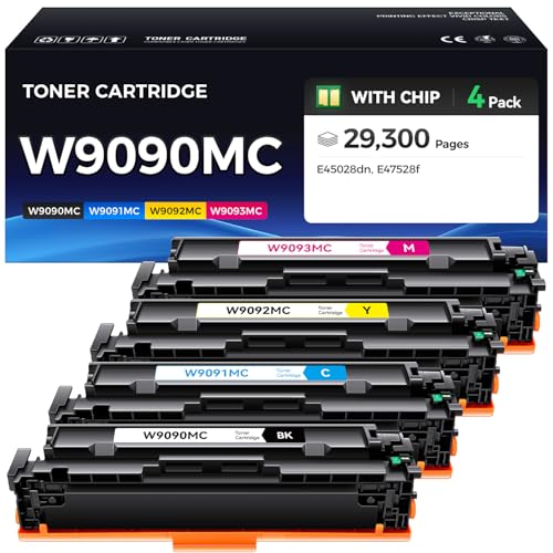 Image of W9090MC Toner Cartridge Replacement for HP W9091MC W9093MC W9092MC Set 4-Pack High Yield Compatible with HP Color LaserJet Managed E45028dn MFP E47528f E45028 E47528 Printer Black Cyan Magenta Yellow