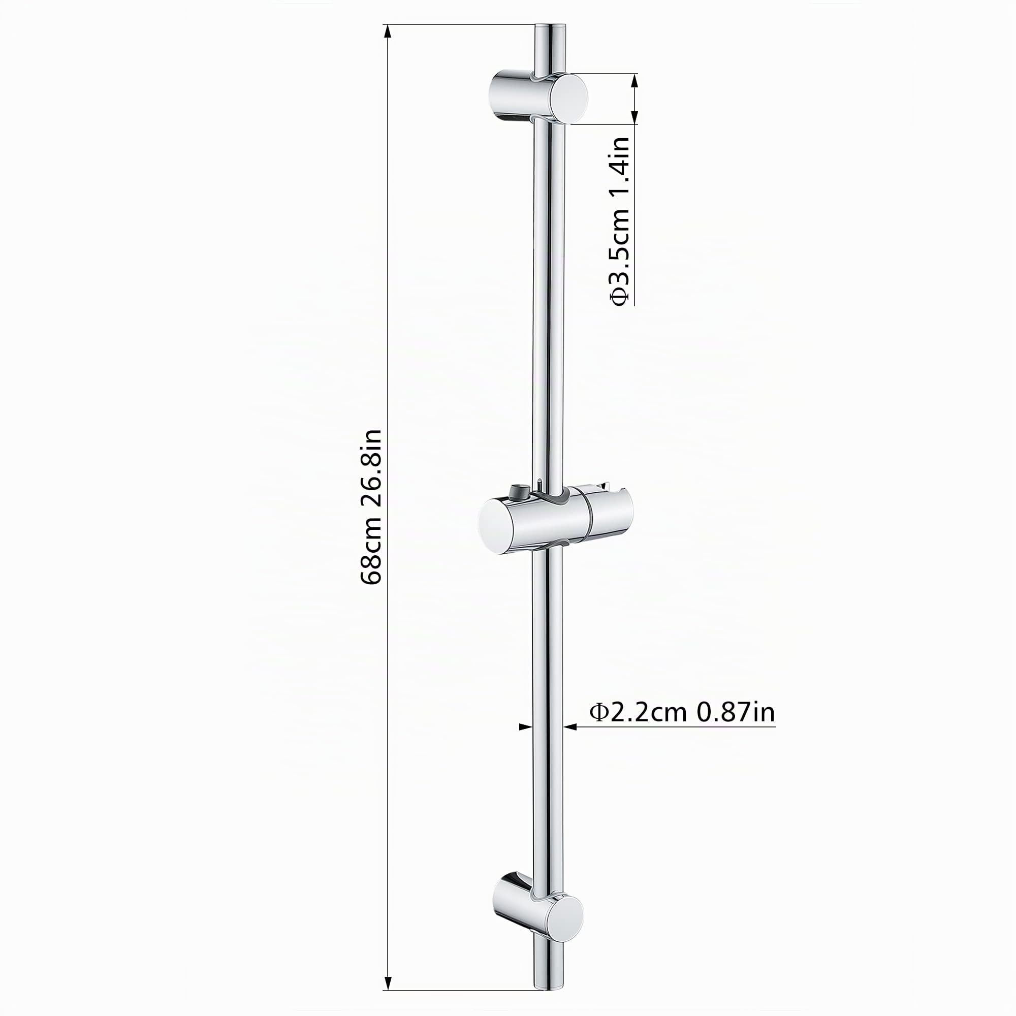 Saliscendi per Doccia Inox Asta Regolabile Kit con Supporto 68 x 2,2cm, Cromo
