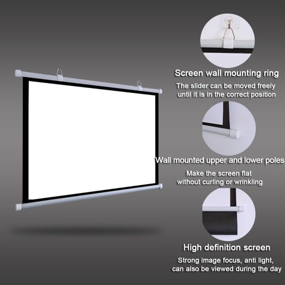 Wall Mounted Projector Screen 30" 40" 50" 60" 72" Manual Pull Down Projection Screen 4K HD Home Theater Movie Screen for Home Office Outdoor Indoor(60 Inch (4:3))