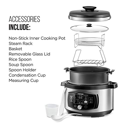 Image of Chefman Multi-Function Oval Pressure Cooker 8 Quart Extra Large Programmable Multicooker, 18 Presets to Slow Cook, Saute, Steam, Sear, Nonstick Pot, Accessories & Recipe Book Included, Stainless Steel