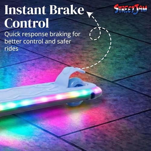 Image of STREETJAM Blinkie Kids LED Kick Scooter for 3-12 Years, LED Deck with Multiple Light Modes (1st Time in India), BIS Approved, Extra Wide Deck, Rechargeable, Up to 50 kg Load (Neon Blue with Grey)