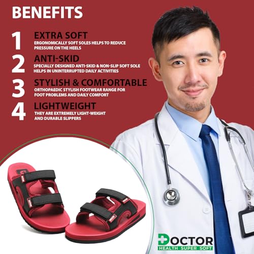 Image of DOCTOR HEALTH SUPER SOFT Men's Casual Slippers with Soft Cushioned Sole, Double Strap with Toe Loop Design, Lightweight Anti-Slip Everyday Wear Slippers for Home and Outdoor Use