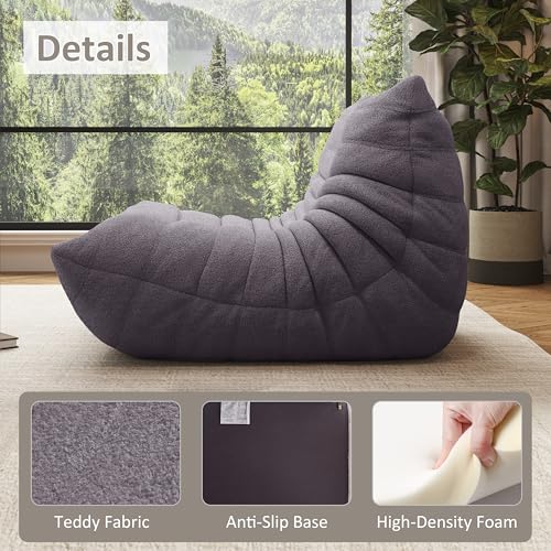 Image of Bean Bag Chairs for Adults, Memory Foam Reading Bean Bag Sofa Chair with Faux Fur Filler, Fireside Floor Gaming Chairs for Living Room, Bedroom and Office (Gray, Single)