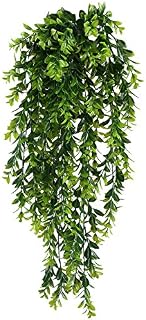 MIHOUNION 2pcs Artificial Trailing Plants Fake Hanging Plants Plastic Faux Foliage Greenery House Plant for Indoor Outside Home Bedroom Garden Wedding Hanging Pot Basket Decor