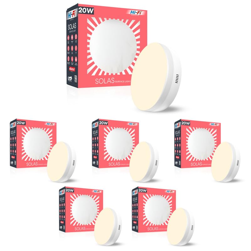 elleys SOLAS 20W Round LED Surface Panel Light for Ceiling | (3000K) Warm White LED Celling Light for Home & office |Tested up to 4KV | Energy Saving white light BIS certified | Made in India (6 Pcs)-image-5