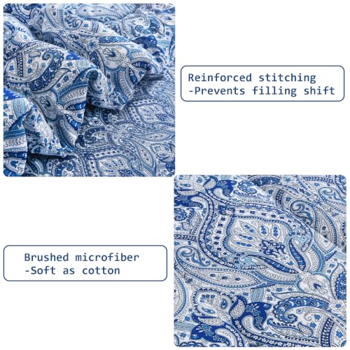 Image of lasoftan Floral Queen Comforter Set with Sheets, 7 piece Luxury Vintage Bedding, Soft Microfiber Bed in a Bag, Cozy Lightweight Bed Set, Blue Paisley