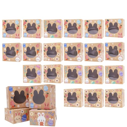 Mppchhn Boîtes De Pâques - 24 Unités Coffret d'Emballage Mignon,avec Boîte de Pâques à Fenêtre Lapin - Pour Gâteaux Biscuits Friandises Collations...