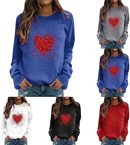 Valentine Sweatshirts For Women Valentines Day Outfit Heart Print Vibes Hoodies Apparel Plus Size Crewneck Tops