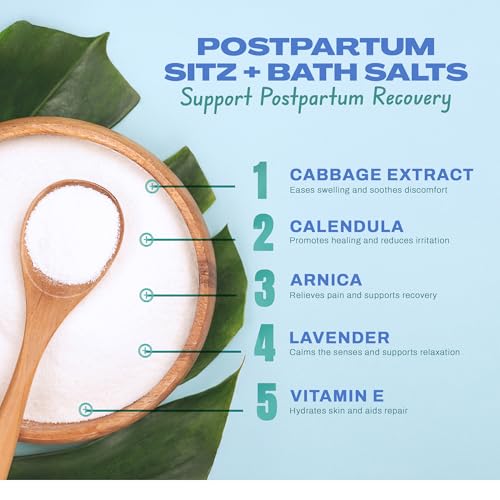 CaboCréme Postpartum Sitz + Bath Salts – 24oz – Postpartum Bath Soak for Perineal Care, Healing Tears, Swelling & Hemorrhoids – Dead Sea Salt with Magnesium, Arnica, Calendula + Cabbage Extract