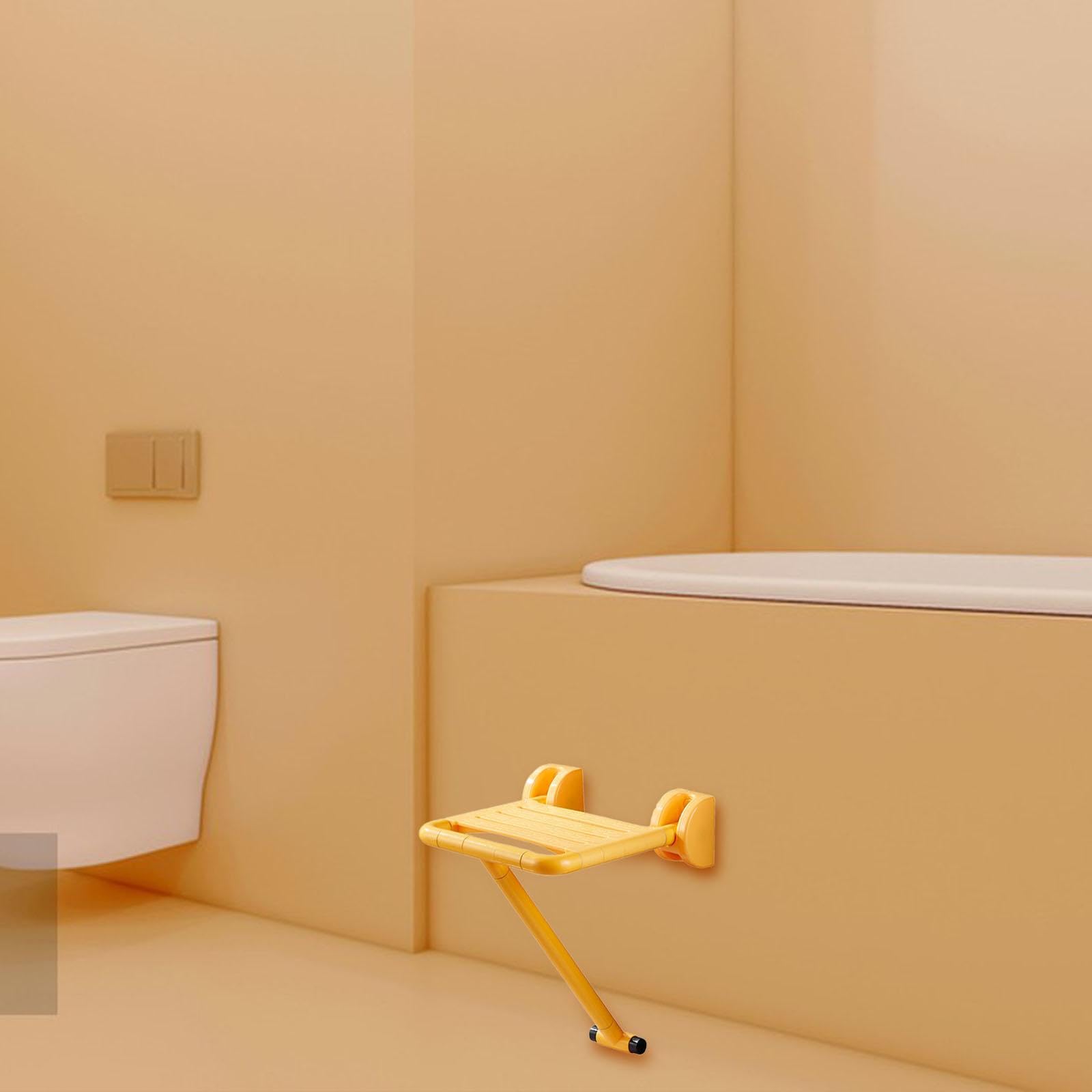 B Baosity Asiento de Ducha Plegable Reforzado con Base Estable Antideslizante Silla de Baño Montada en La Pared Taburete Plegable para Ducha Banco Ahorrador de, Amarillo