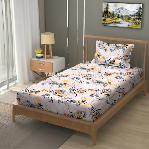 Image of Single Flat Bedsheet 60 x 90 Inch with 1 Pillow Cover, Cotton Blend Soft Breathable Bed Sheet Set for Single Bed, Lightweight Comfortable Bedding for Home Guest Room Daily Use