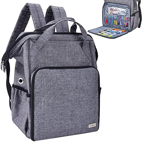 HOMEST Crochet Bag Organizer, Large Capacity Yarn Storage, Knitting Bag for Carrying Projects, Crochet Hooks, Suppliers, Needles and Accessories, Grey Cover