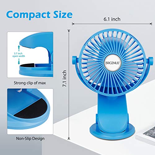 Brigenius Clip On Stroller Fan, Battery Operated Portable Mini Desk Fan Rechargeable, Usb Powered Clip Fan For Baby Stroller Office Outdoor Travel, Blue #TOP1
