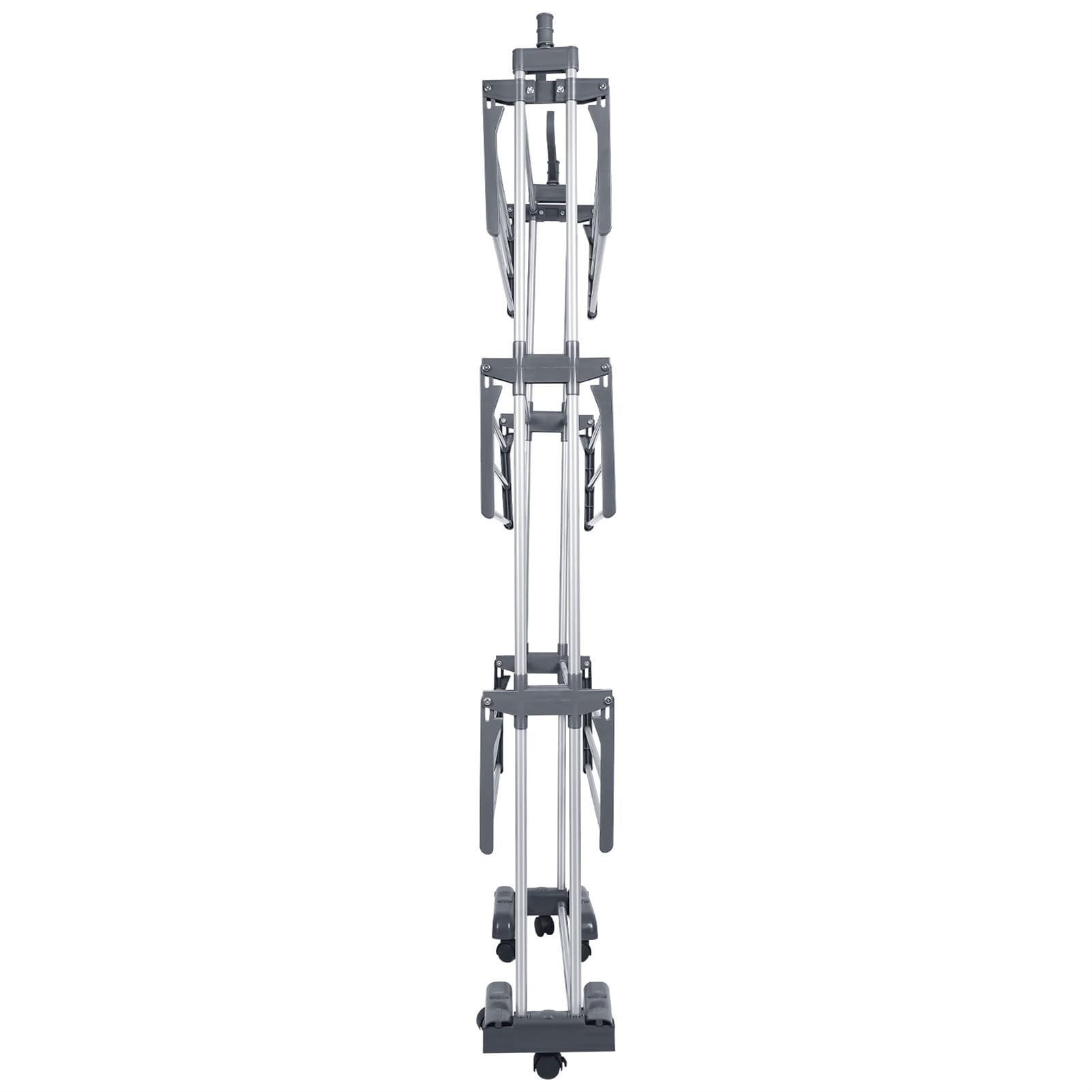 Stendibiancheria a torre pieghevole in acciaio inox, con 6 rotoli di ali, a torre da 75 x 64 x 170 cm (grigio)