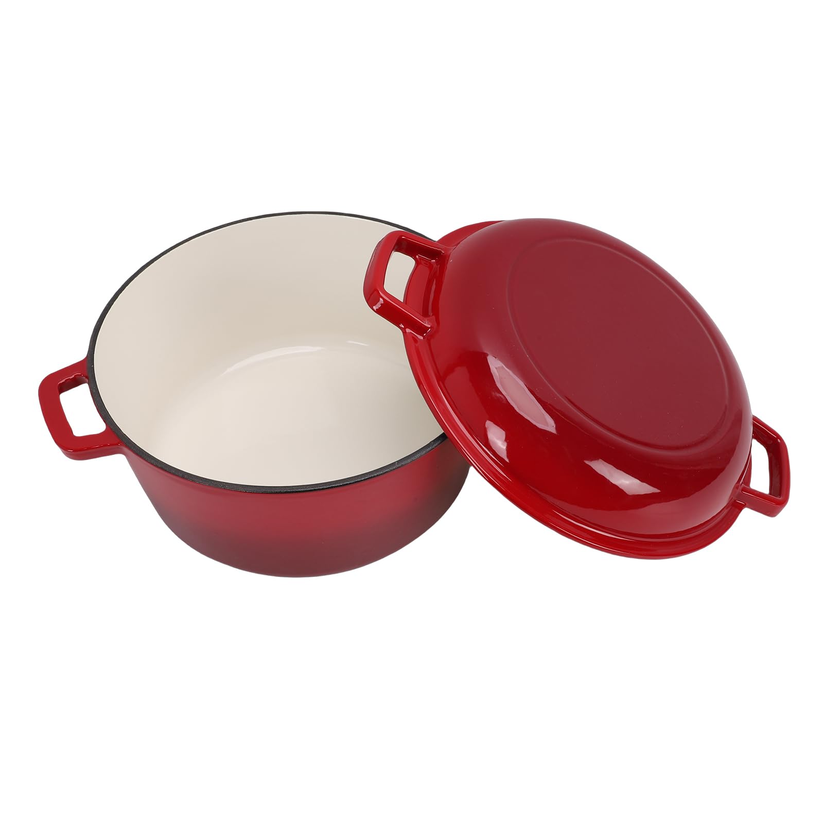 Duokon Olla de Hierro Fundido Esmaltado con Tapa de Sartén, 2 en 1, 5QT,