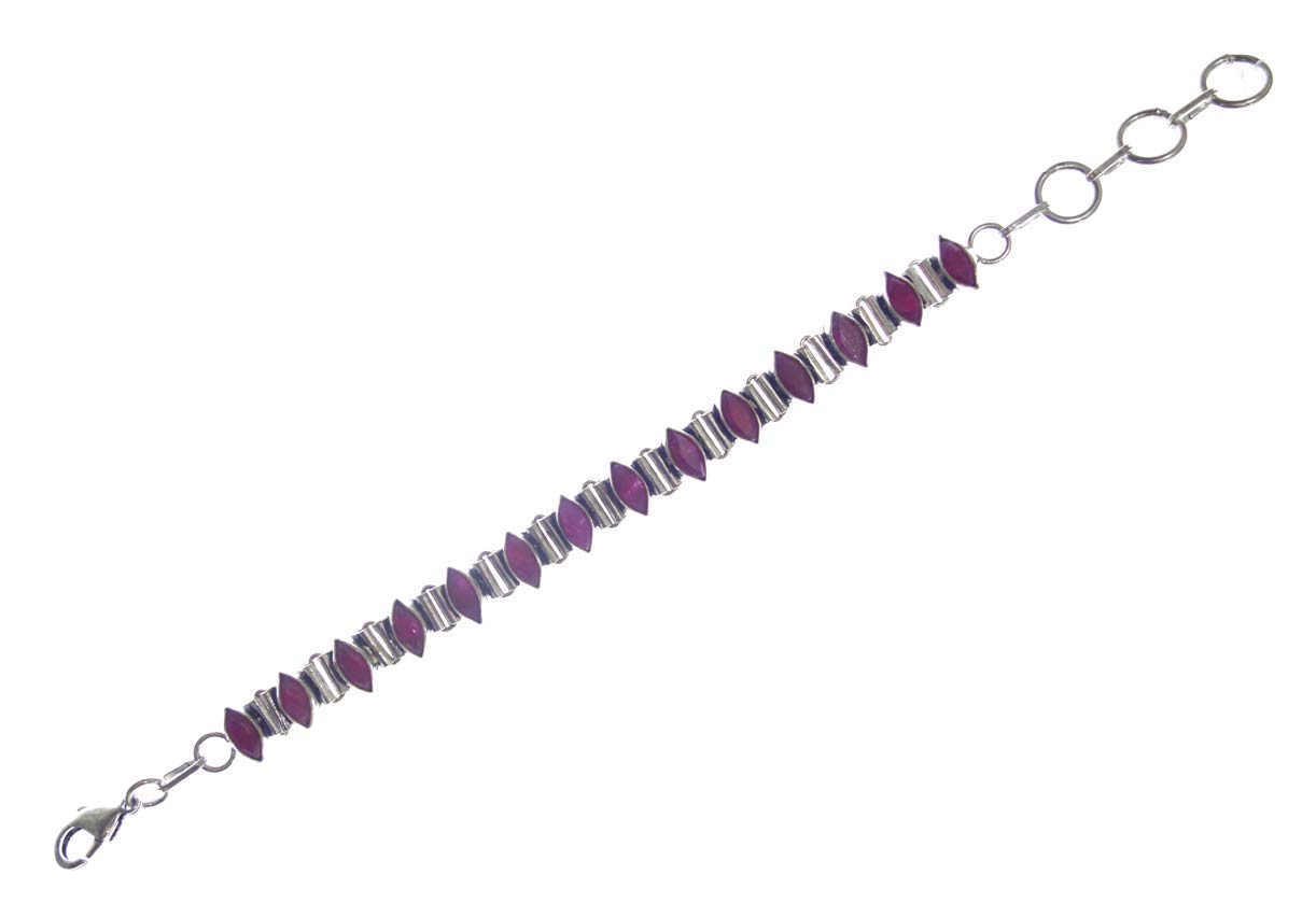 tibetan silverRed Ruby Gemstone Fashion Bracelet For Women, Authentic Handmade Designer Link Bracelet, Silver Plated Modern Party Jewellery
