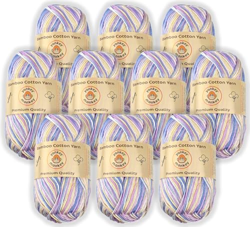 Image of 10-Pack of Yonkey Monkey 500 Grams Yarn - 70% Rayon derived from Bamboo, 30% Cotton - Imported - Purple Mix 9043