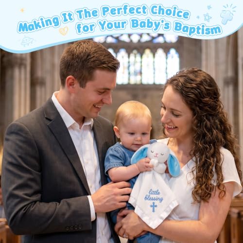 White Bunny Baptism Blanket, Loveys Baptism Gift for Baby Boys - Image 3
