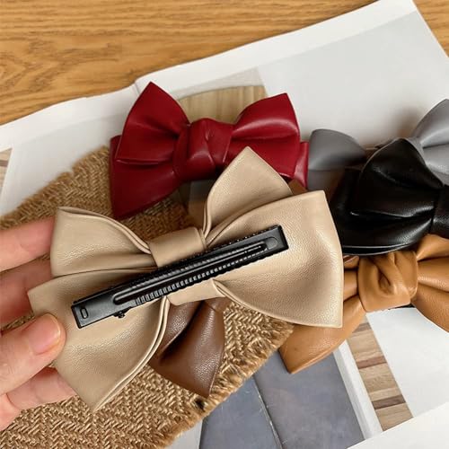 Pinza para cabello con lazo de cuero PU estilo coreano miniatura 3