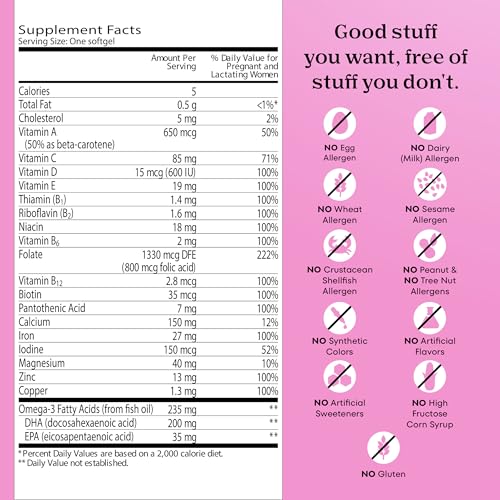 One A Day Prenatal Vitamins- Folic Acid, Iron, Omega- 3 (DHA), Pregnancy Vitamins for Women, Prenatal Multivitamin for Mom and Baby Support, Pregnancy Must Haves 30 Ct (Packaging May Vary) - image 6