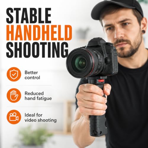 Image of Universal Camera Hand Grip with 1 /4-Inch Screw Mount | Ergonomic Anti-Slip Handheld Stabilizer for DSLR, Mirrorless Camera, Camcorder, Action Camera, Phone Holder & LED Video Light