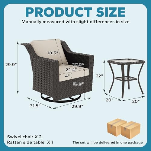 Image of 6 Piece Patio Furniture Set, Wicker Outdoor Conversation Set | Patio Chair Set with Olefin Removable Cushion, All-Weather Glider Swivel Chair Set with Deep Seat for Porch, Deck, Beige