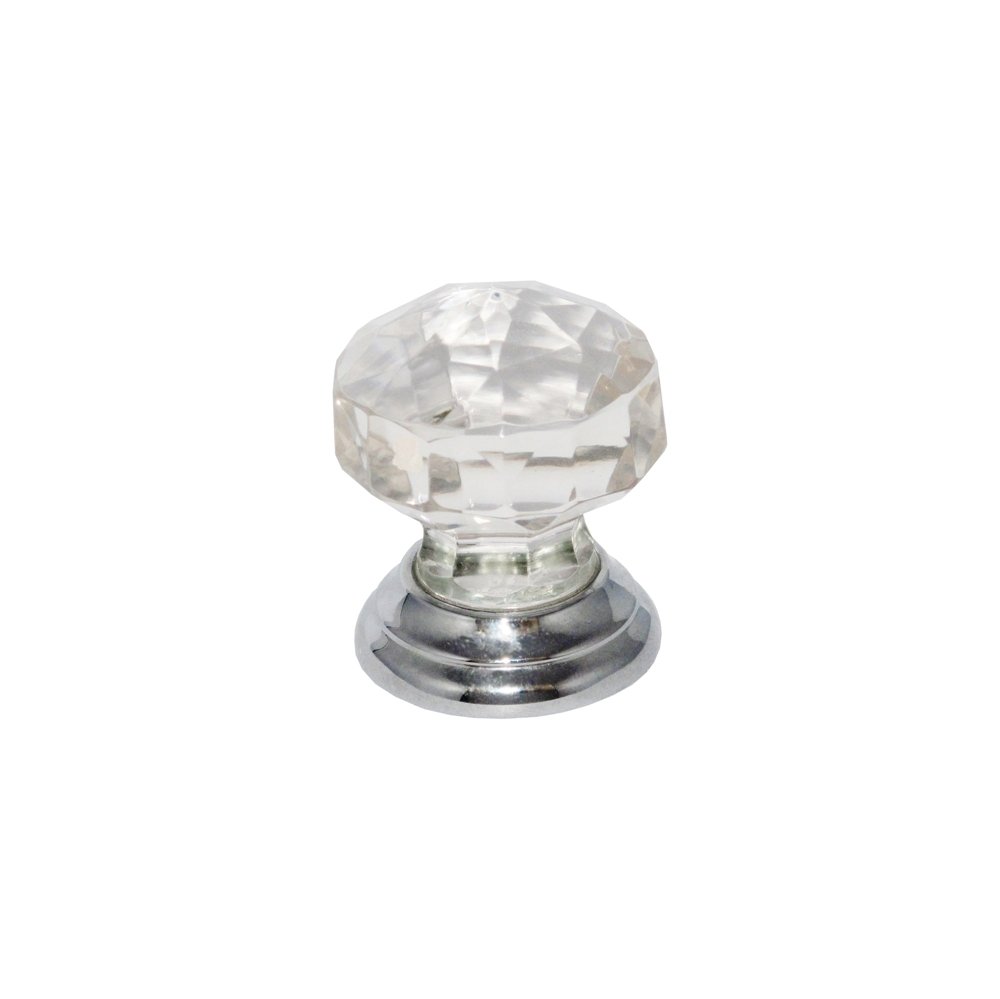 Securit Chrome Glass Cupboard Door Knob Faceted Handle- 38Mm / Plated Backplate