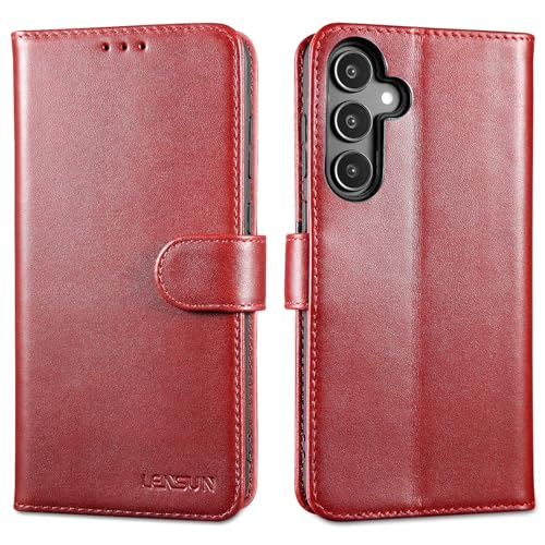 Étui en cuir véritable Samsung Galaxy A55 bordeaux : l'élégance d'une housse portefeuille chic