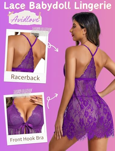 Image of Avidlove Women Sexy Lingerie Babydoll Lace Chemise Eyelash Wedding Brial Lingerie