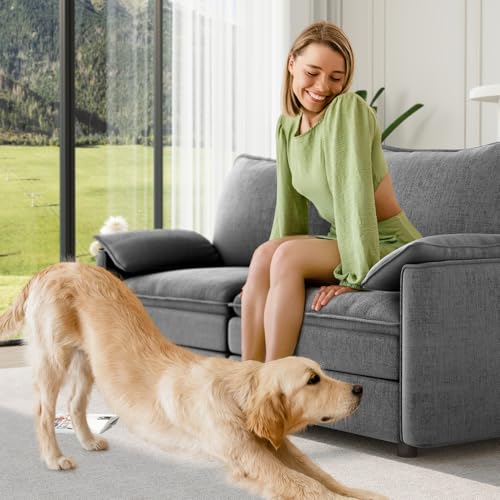 Image of Vesgantti 74 inch Loveseat Sofa for Living Room, Comfy Cloud Couch Deep Seat Chenille Modern 2 Seater Small Sofa with Armrest Pillow, Easy Assembly for Small Spaces, Gray