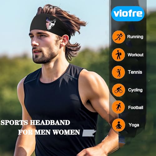 Image of 3pcs Sports Sweat Bands Headbands for Men Sweatbands Skull Workout Cooling Headbands for Men Women Running Headband Hairband Elastic Men's Head Sweat Band for Football