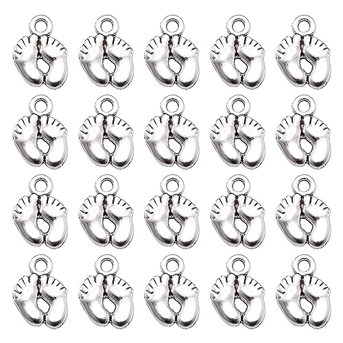 Craftdady 50 Stück Antik Silber Füße Fußabdruck Charms Anhänger tibetische Babyfüße Baumeln Anhänger für Baby Remembrance Armband Halskette Schmuckherstellung