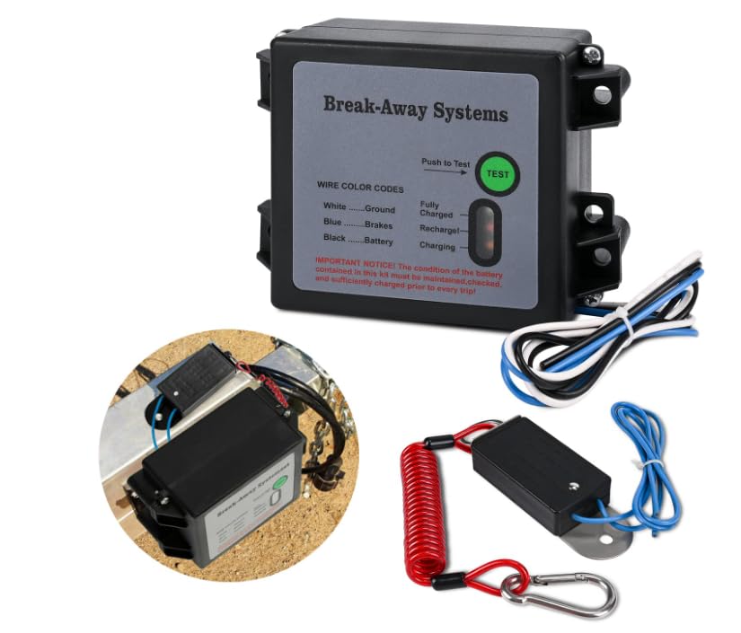 Trailer Breakaway Kit, with 12V Electric Brakes Breakaway Controller, PP Construction for Emergency Brake Activation, Universal Fit for Trailers, Caravans, Towing Vehicles (Ordinary Switches)