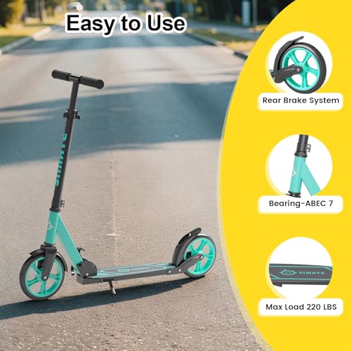 Image of SIMATE Kick Scooter for Kids Teens & Adults, 4 Adjustable Heights, 8IN All Terrain Big Wheels, Foldable and Lightweight, Gifts for Girls Boys