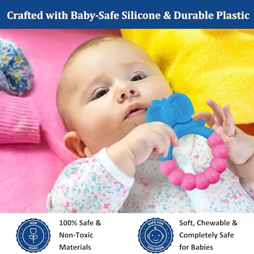 Image of MamaLaps Soft Silicone Baby Teether, Silicone BPA Free Teethers for Newborn Infant, Teething Toy for Babies with Textured Surface for Soothing Gums (Pack of 1, Ribb Apple-Blue)