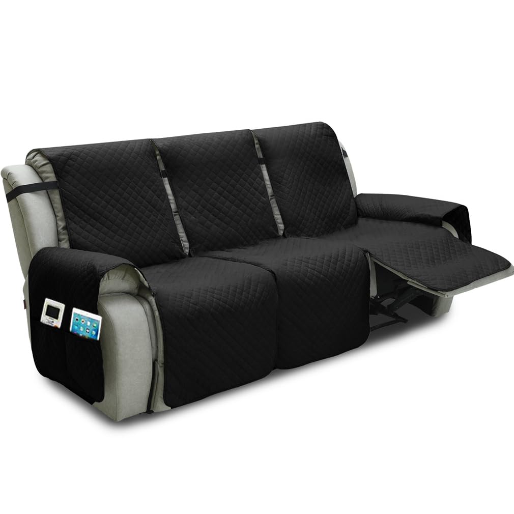 FANSU Housse de Fauteuil Relax Extensible 3 Places, Diamant Imperméable Housse de Fauteuil Relax Inclinable, Lavable Protege de Meubles pour Canapé (Noir,3 Places)