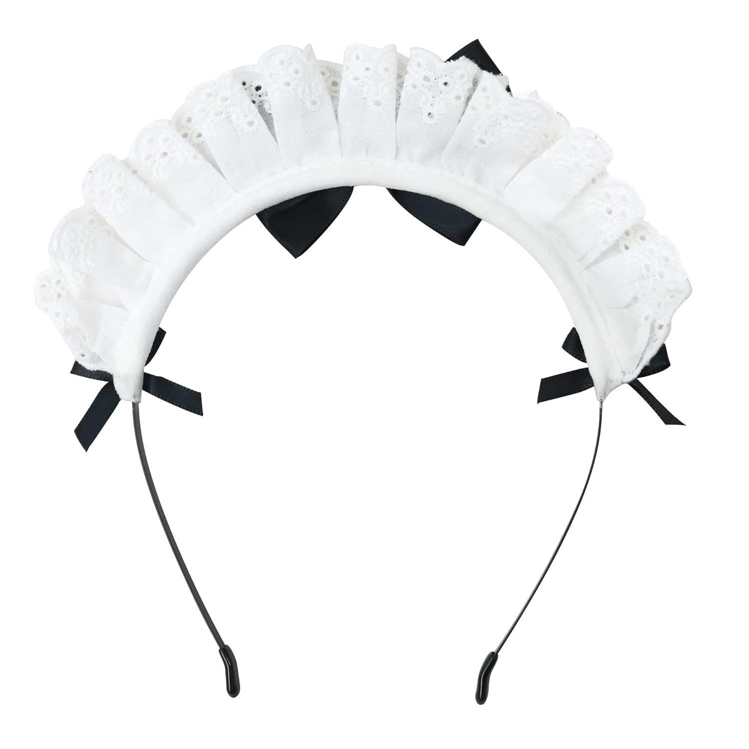 Women's French Maid Headband Ribbon Lace Kawaii Headwear Headpiece for Halloween Christmas Costume (Black white) - Image 4
