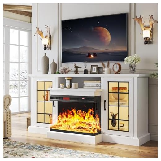 59'' Glass-Front Fireplace TV Stand