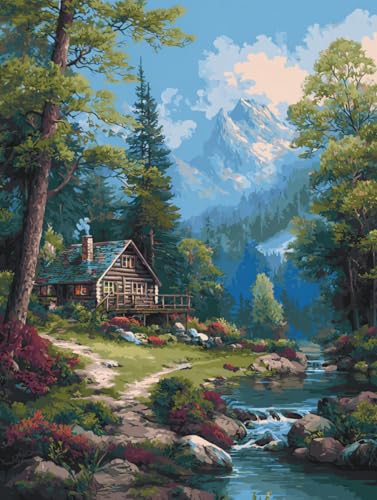 Image of Moohue 14CT Counted Cross Stitch Kits for Adults Advanced Mountains Lake Printed Stamped Cross Stitch Kits for Adults (Mountain Lake 5)
