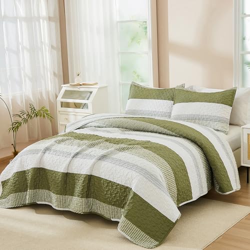 Image of Andency King Size Quilt Set Olive, 3 Pcs Bedspreads & Coverlets