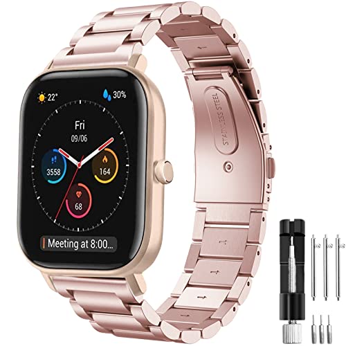 Pulsera para Amazfit GTS, 20 mm, pulsera de metal de acero inoxidable para Amazfit Active, Amazfit GTS 2, GTS 2 Mini, GTS 3, GTS 4, GTS 4 Mini, Amazfit Bip, Bip U, Bip U Pro, Bip 3, Bip 3 Pro GTR Mini