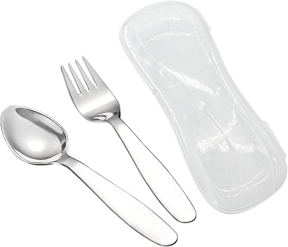 VANRA 2 Pieces Children Fork Spoon Set with Travel Case for Lunch Box, 18/8 Stainless Steel Kids Silverware Flatware Set Kids Utensil Set for School, 5.9in Fork Spoon