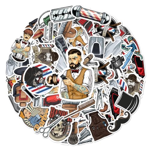 Barber Shop Retro Stickers Pack 50Pcs Waterproof Vinyl for Laptop Water Bottle Salon Mirror Tool Box Scrapbooking Haircut Decor Barbers Grooming Enthusiasts Adults Teens Men Hat