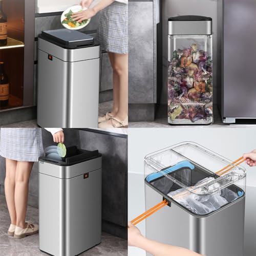 Caneca de basura rectangular 20L acero inoxidable con sensor miniatura 2
