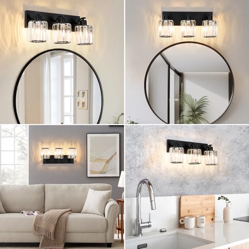 Image of Crystal Bathroom Vanity Lights 3 Lights Bathroom Light Fixtures Over Mirror 18 Inch Vanity Light for Bathroom Wall Sconce for Mirror Kitchen Hallway Cabinet