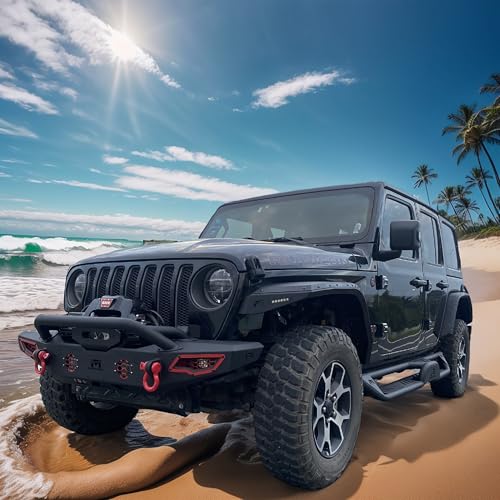 Image of Steel Front Bumper Compatible for Jeep Wrangler 2007-2028 & Gladiator 2020-2028 | Heavy-Duty Winch-Ready with Stinger Bar | Versatile Off-Road OEM Fog Light Brackets & LED