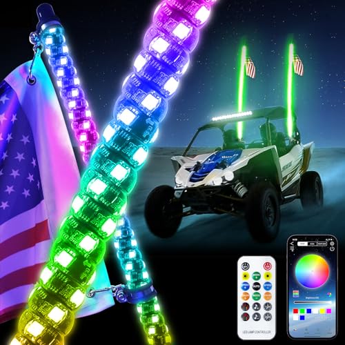1PCS 4FT LED Whip Lights, Remote & App Control 600 Colors w/Waterproof Spiral Chase Illuminated...